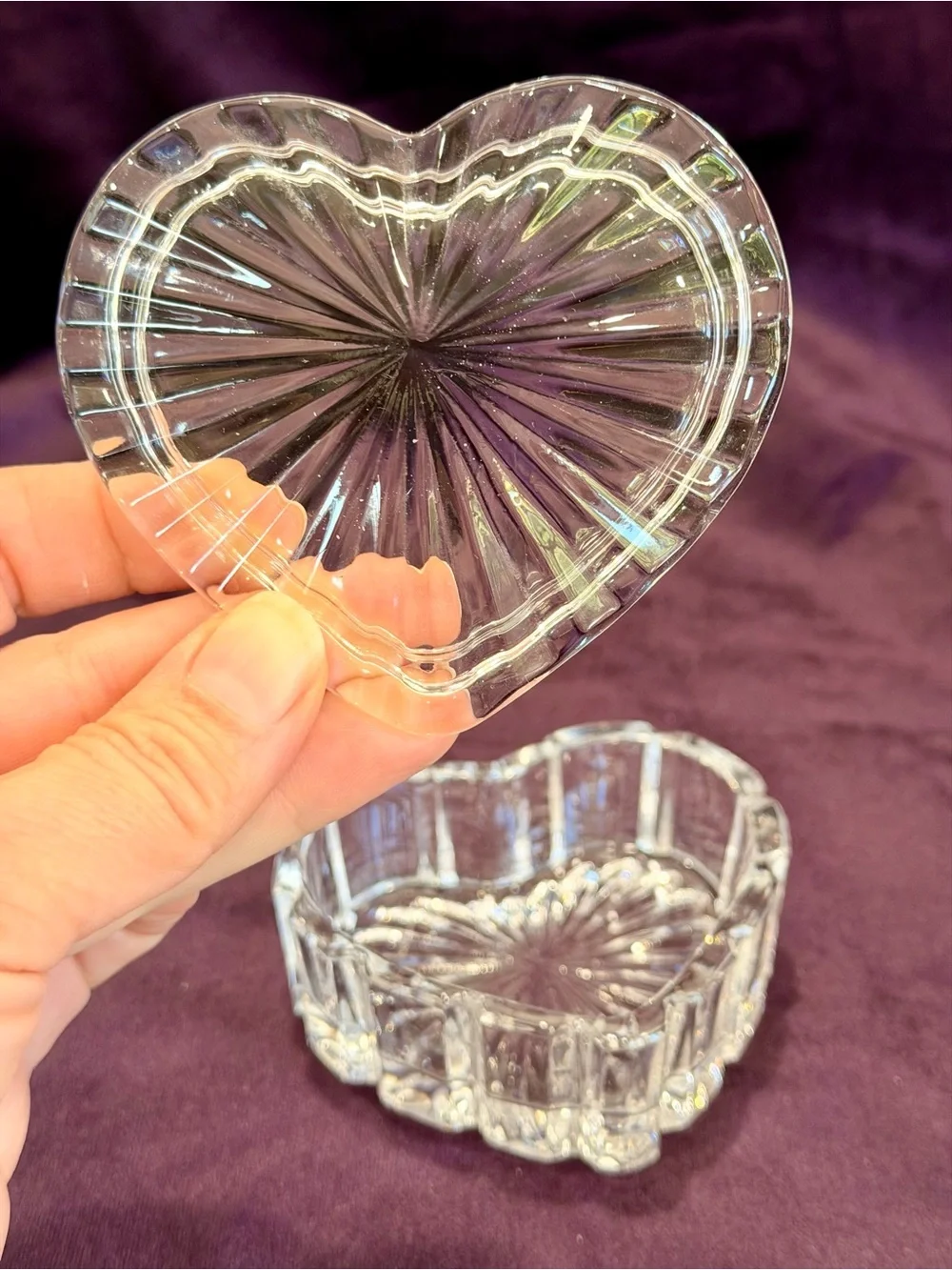 Vintage Lead Crystal Heart Shaped Trinket Box with Lid